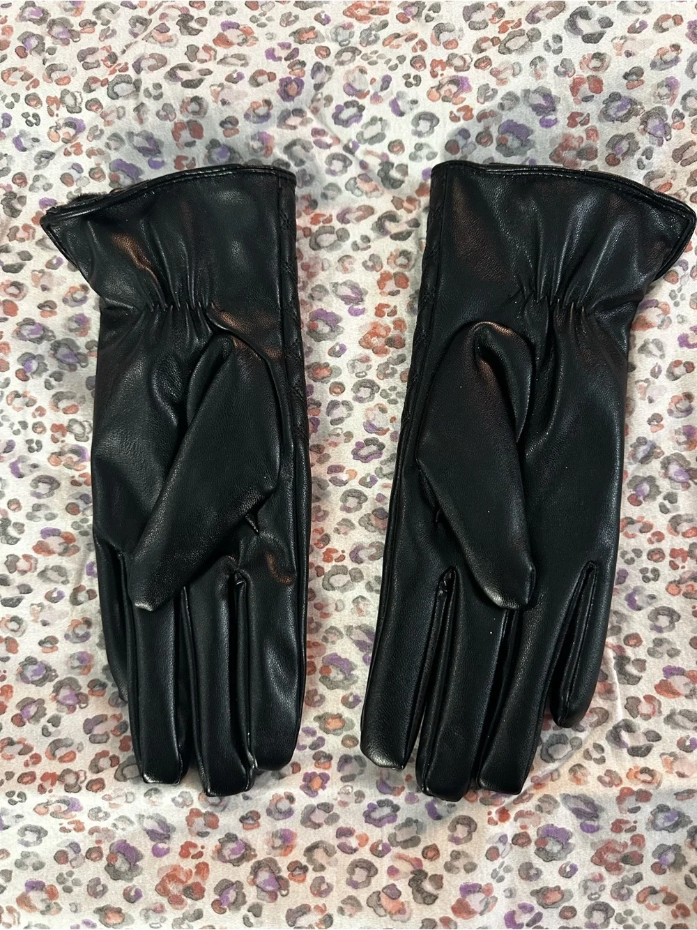 bebe Black Quilted Leather Logo Gloves with Rhinestone Accent